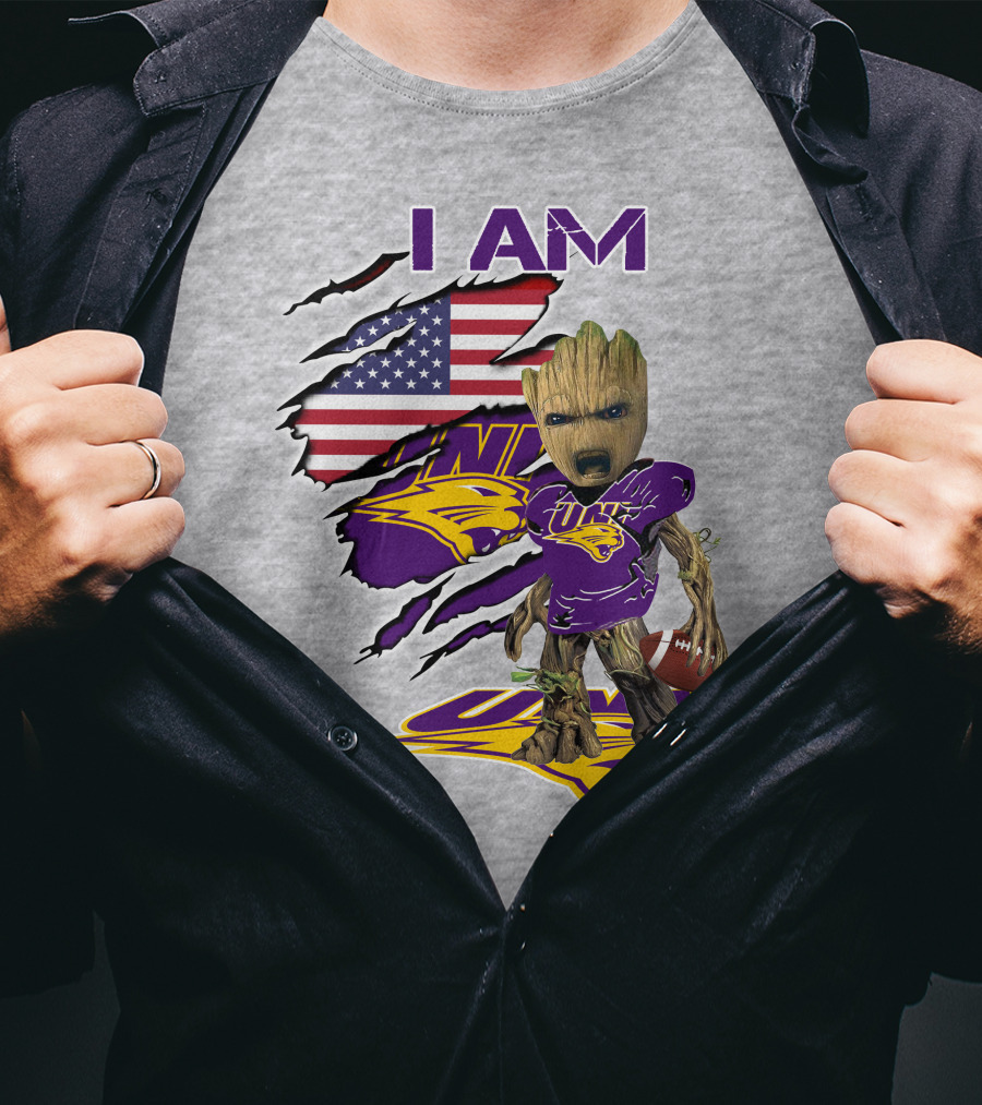 I AM Panthers Baby Groot UNI Football American Flag T-Shirt