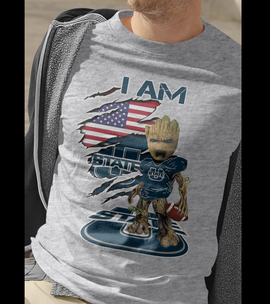 I Am Utah State Baby Groot Football Usa Flag T-Shirt