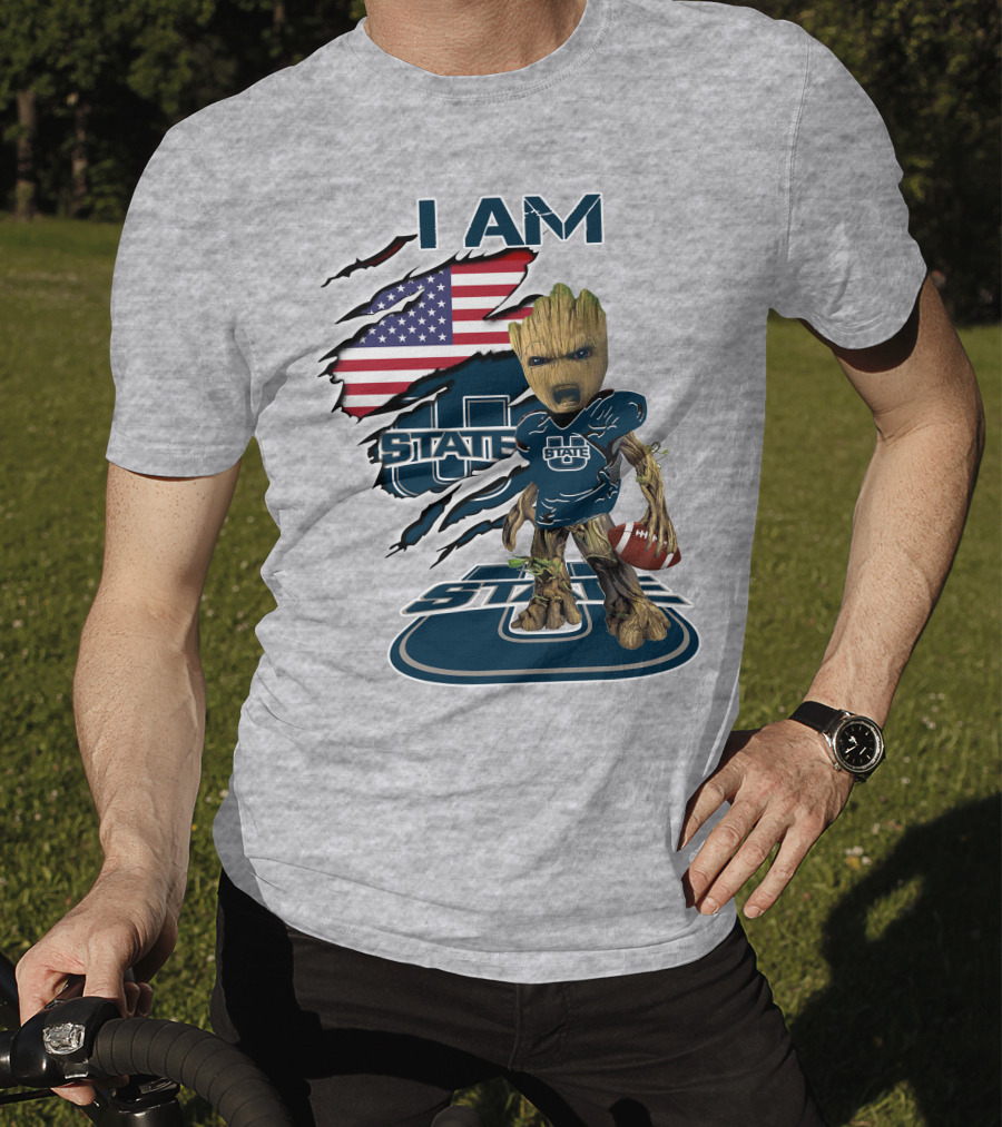 I Am Utah State Baby Groot Football Usa Flag T-Shirt