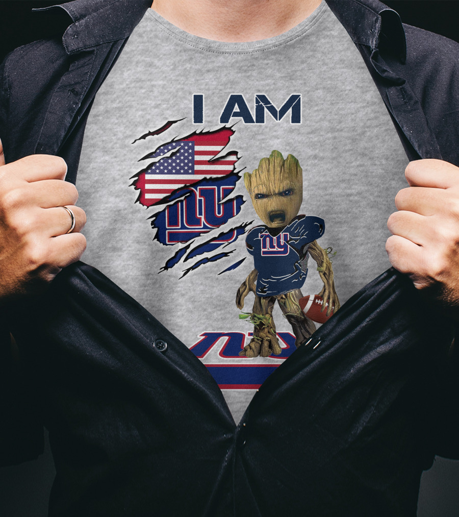 I Am Giants Baby Groot Football Usa Flag T-Shirt