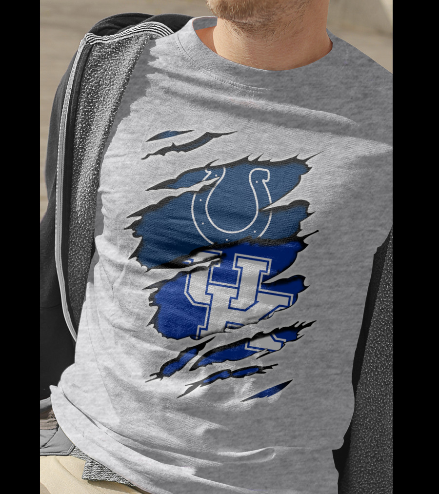 Colts Horseshoe And Kentucky Wildcats UK Blue Claw Marks T-Shirt