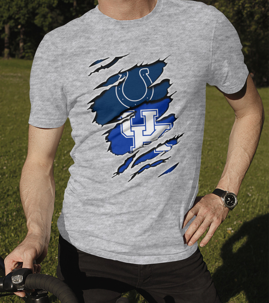 Colts Horseshoe And Kentucky Wildcats UK Blue Claw Marks T-Shirt