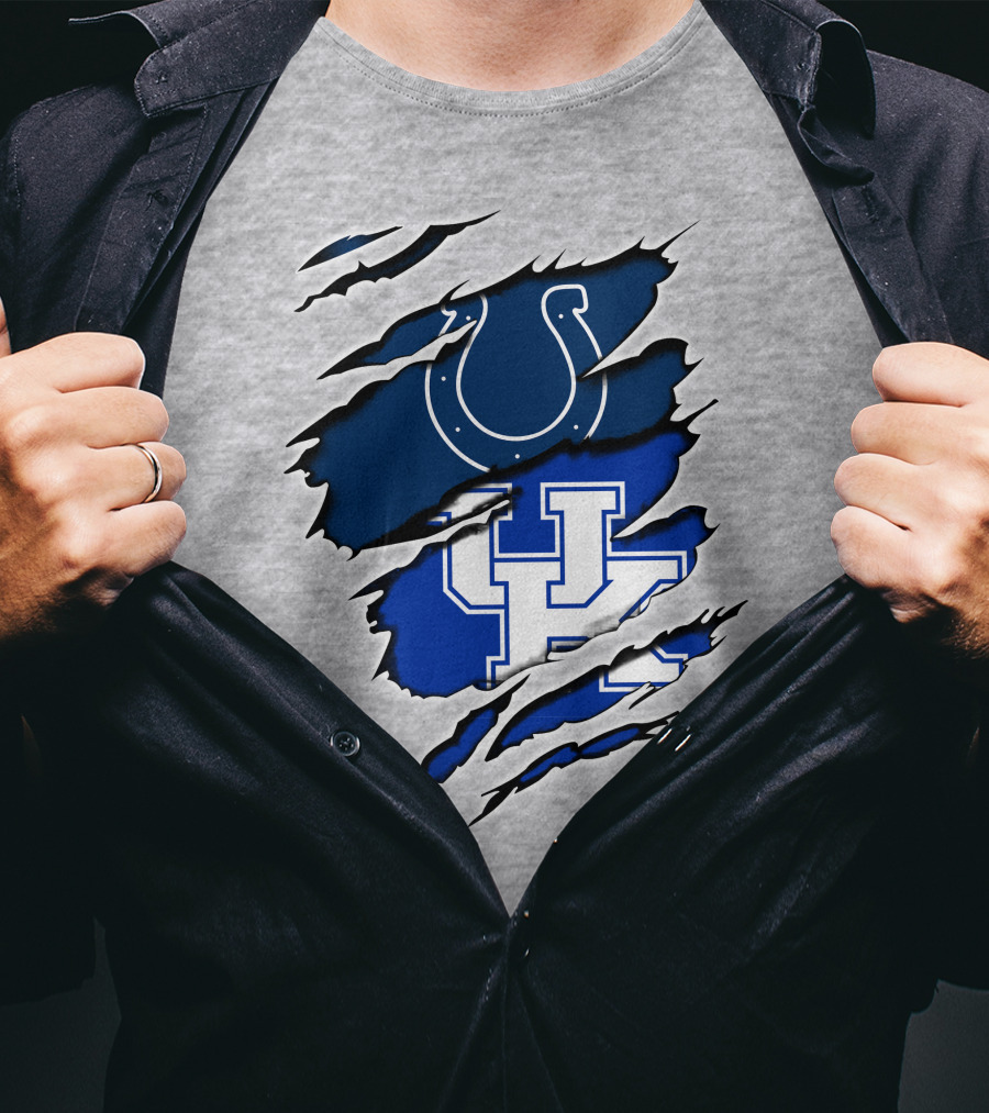 Colts Horseshoe And Kentucky Wildcats UK Blue Claw Marks T-Shirt