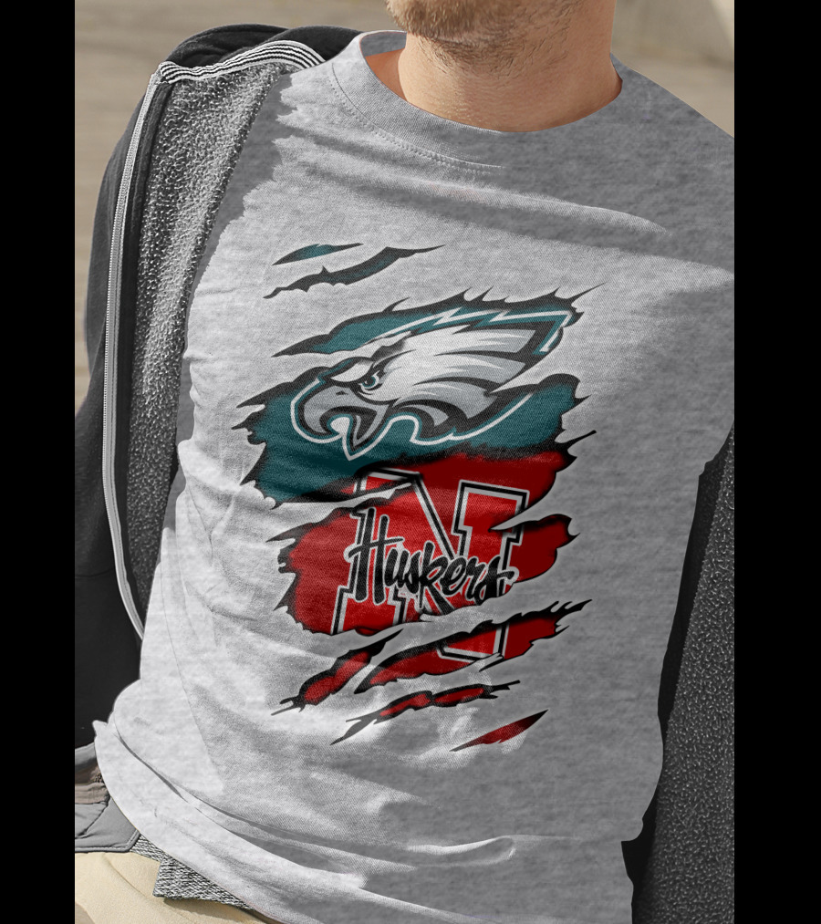 Philadelphia Eagles And Nebraska Cornhuskers Fans Rip And Tear T-Shirt