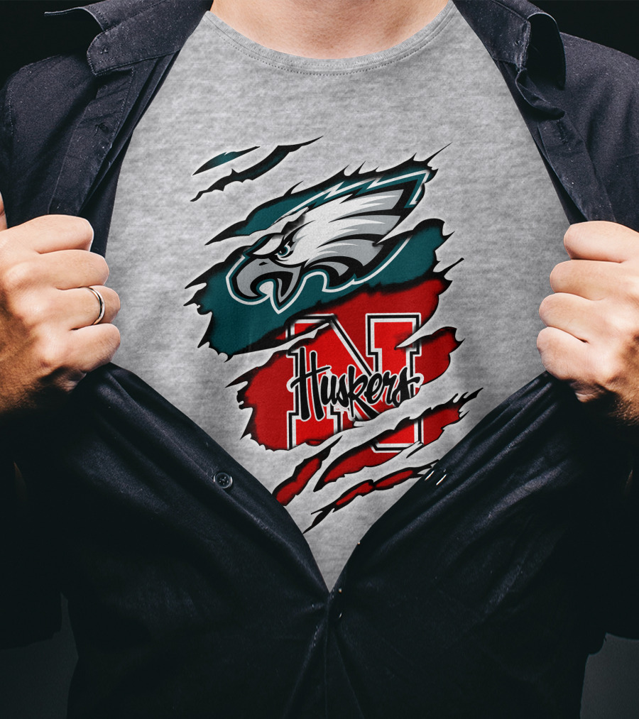 Philadelphia Eagles And Nebraska Cornhuskers Fans Rip And Tear T-Shirt