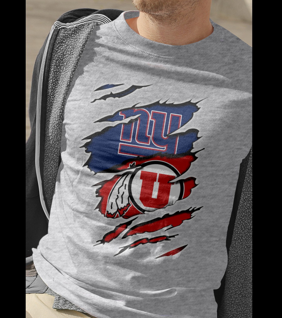 New York Giants Utah Utes Torn Logo Fusion T-Shirt