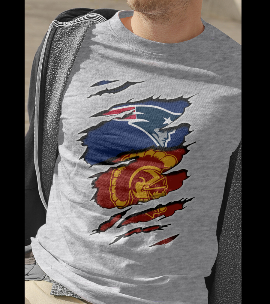 Patriots Trojans Ripped Dual Logo Fusion T-Shirt