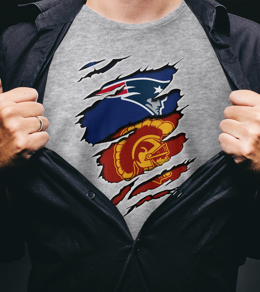 Patriots Trojans Ripped Dual Logo Fusion T-Shirt