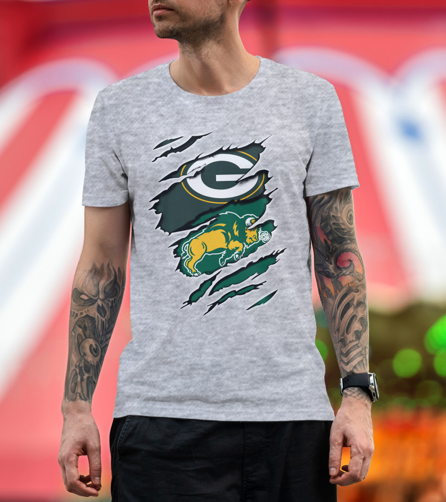 Packers Dakota Green Bay North Dakota State Bison Logo Fusion T-Shirt