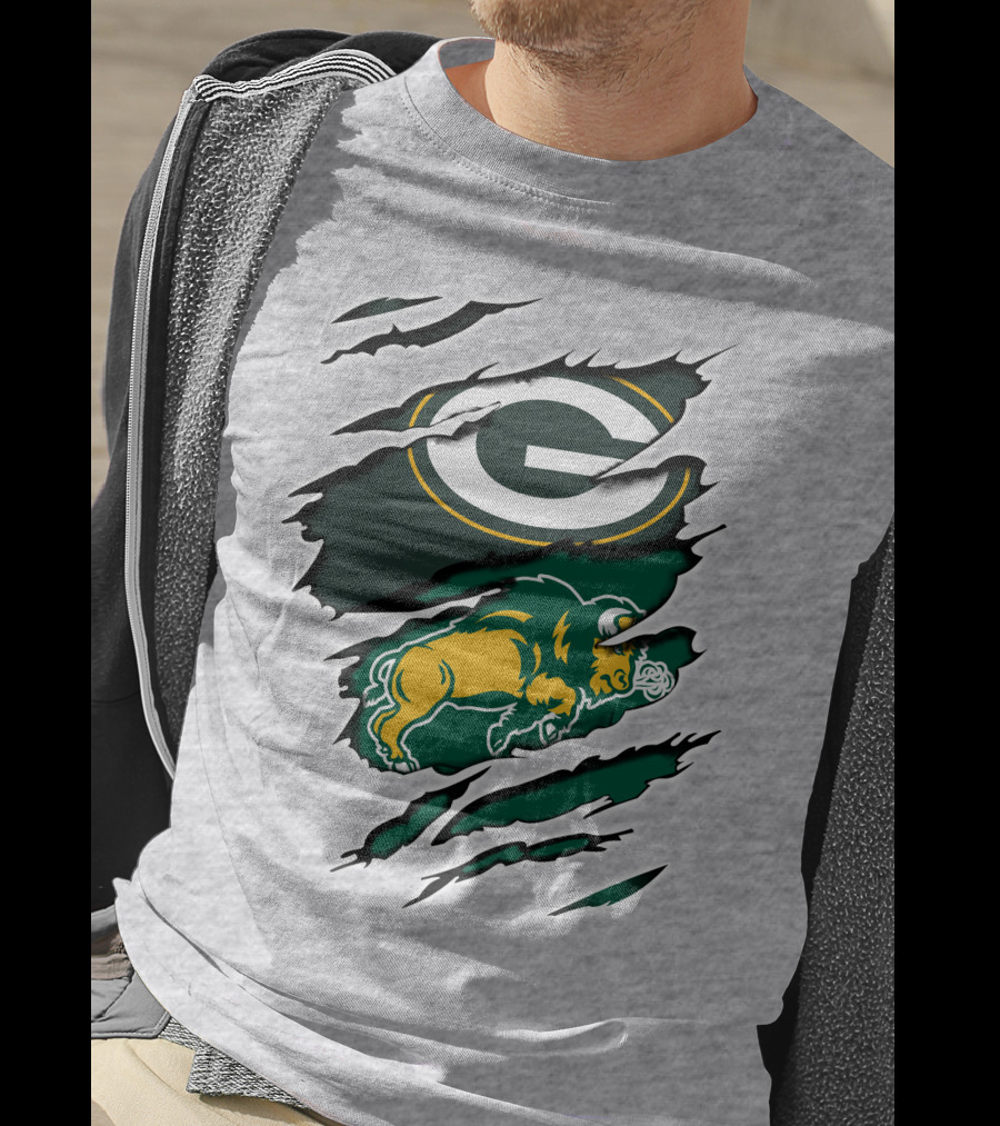 Packers Dakota Green Bay North Dakota State Bison Logo Fusion T-Shirt