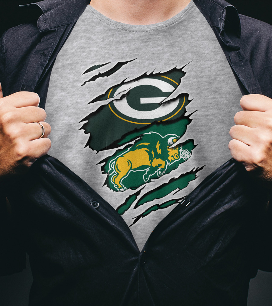 Packers Dakota Green Bay North Dakota State Bison Logo Fusion T-Shirt