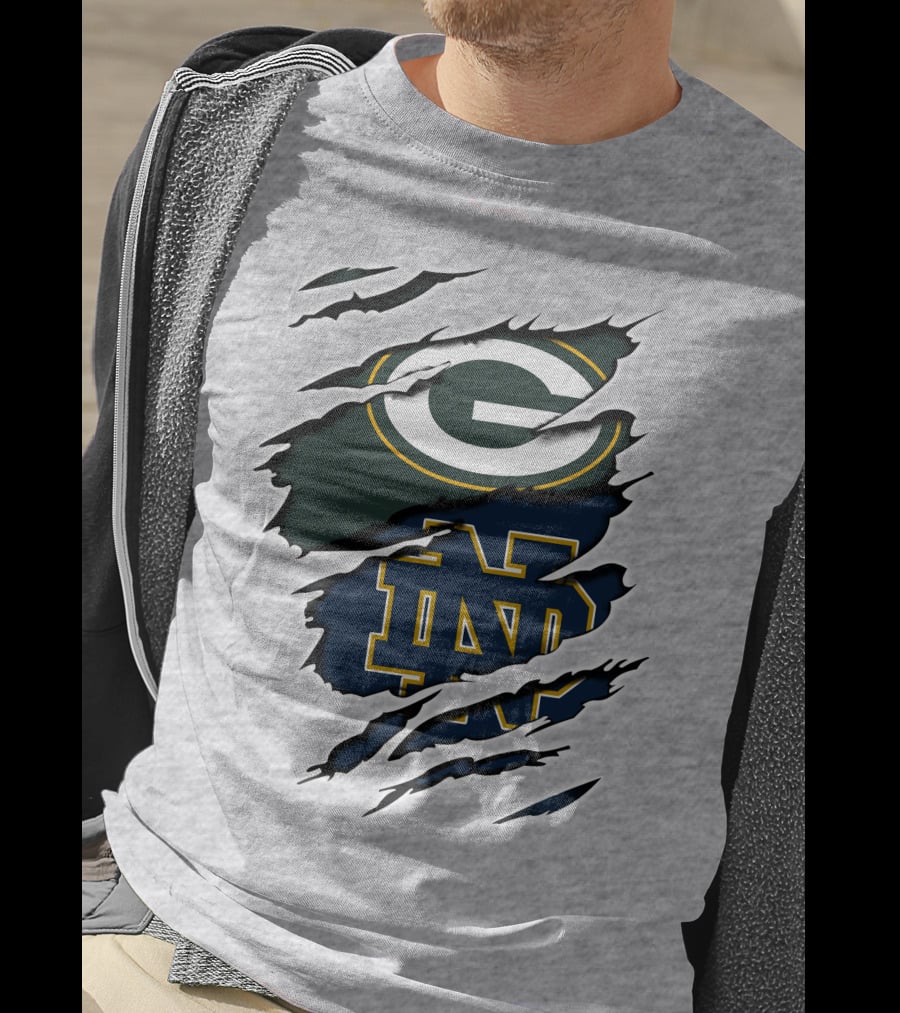Packers Notre Dame Logo Mashup NFL College Football Fan Combo T-Shirt