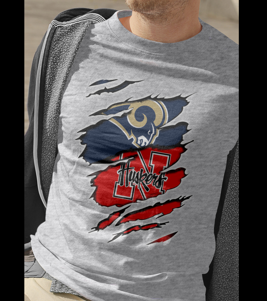 Rams Huskers Mascot Fusion Scratched T-Shirt