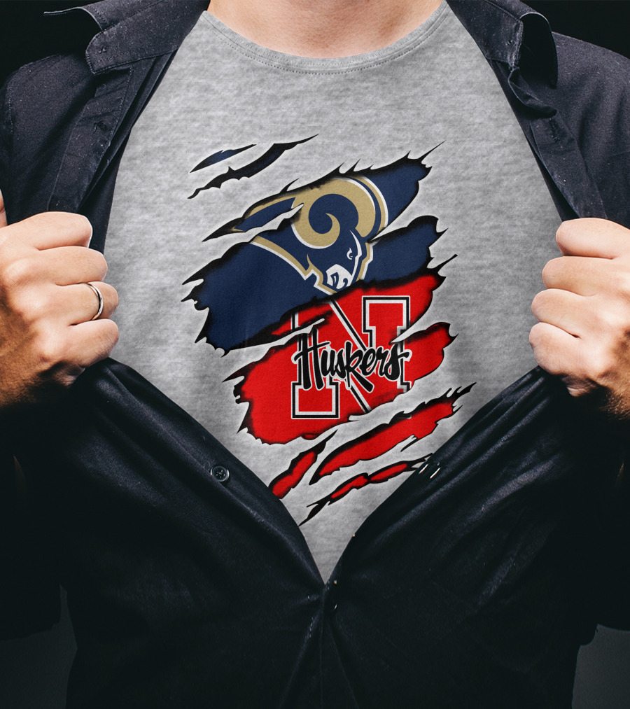 Rams Huskers Mascot Fusion Scratched T-Shirt