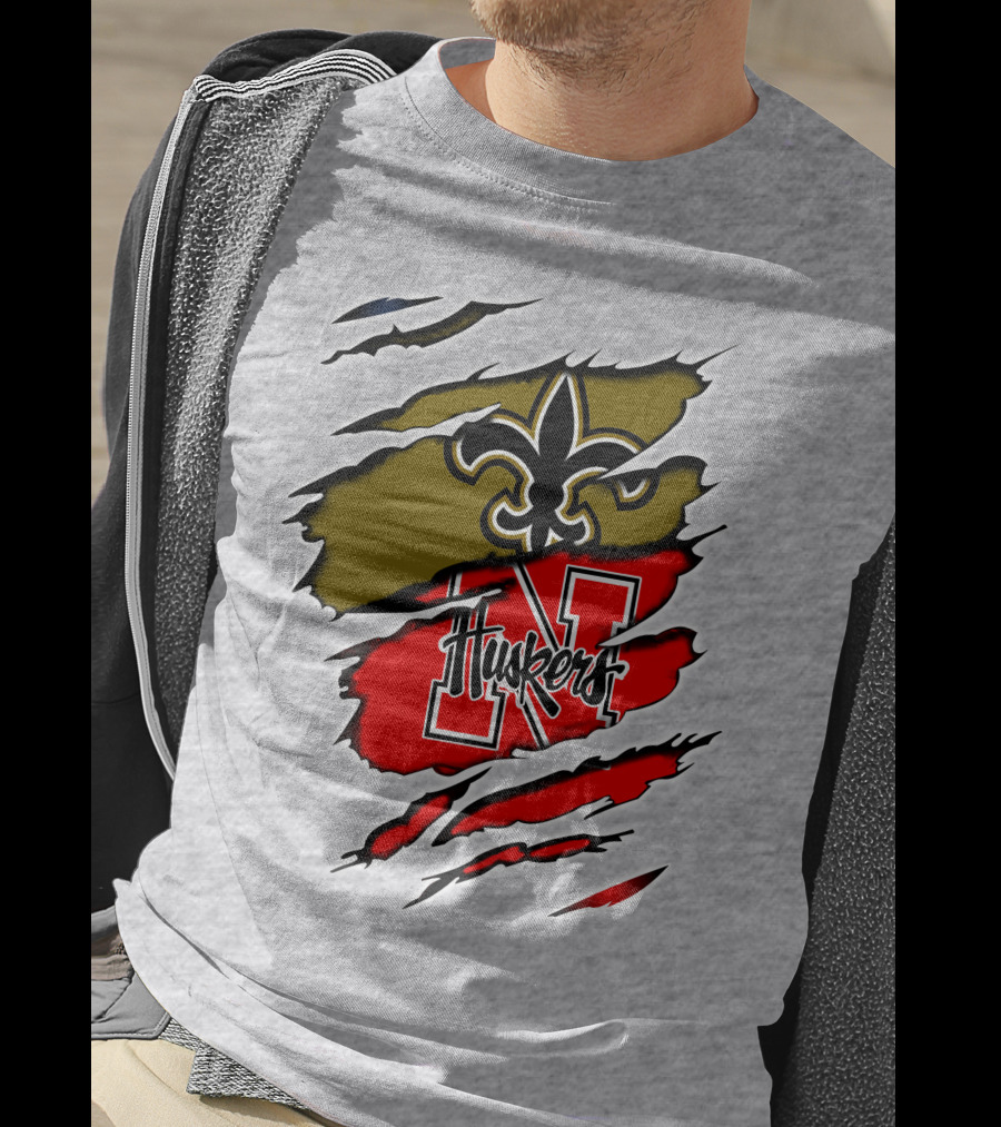 New Orleans Saints Nebraska Huskers Claw Marks T-Shirt