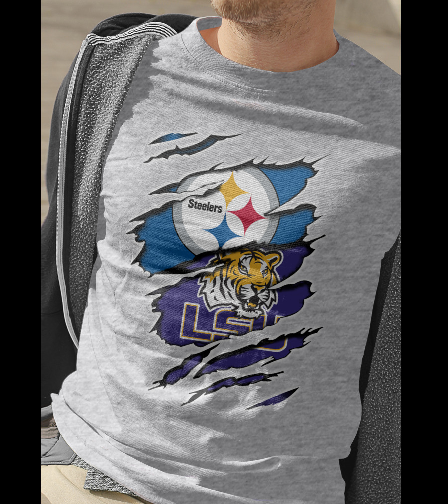 Steelers Logo And LSU Tigers Scratch T-Shirt