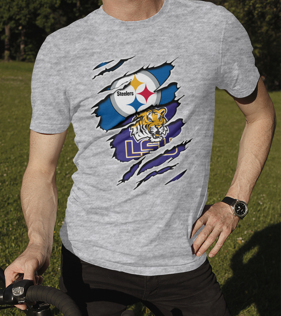 Steelers Logo And LSU Tigers Scratch T-Shirt