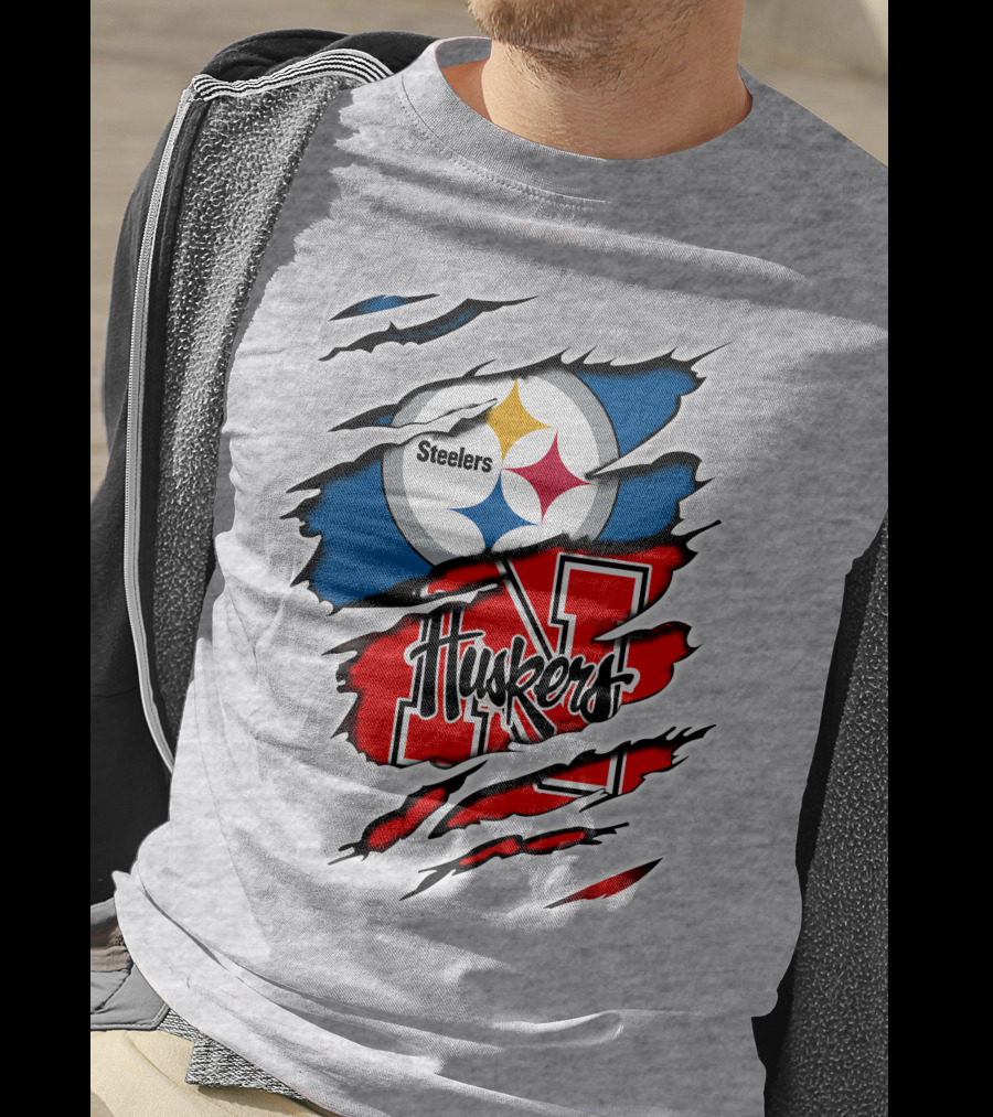 Steelers Huskers Torn Logo Fan Combination T-Shirt