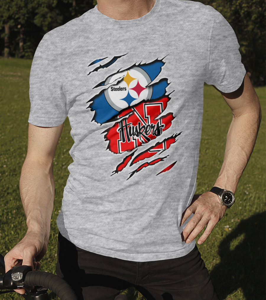 Steelers Huskers Torn Logo Fan Combination T-Shirt