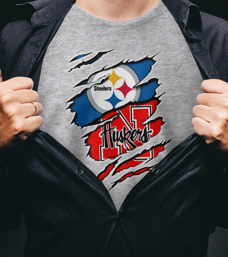 Steelers Huskers Torn Logo Fan Combination T-Shirt