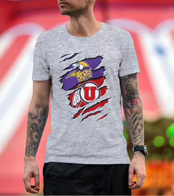 Premium T-Shirt: Minnesota Vikings Utah Utes Crossover Emblem T-Shirt Minnesota Vikings Utah Utes Crossover Emblem T-Shirt