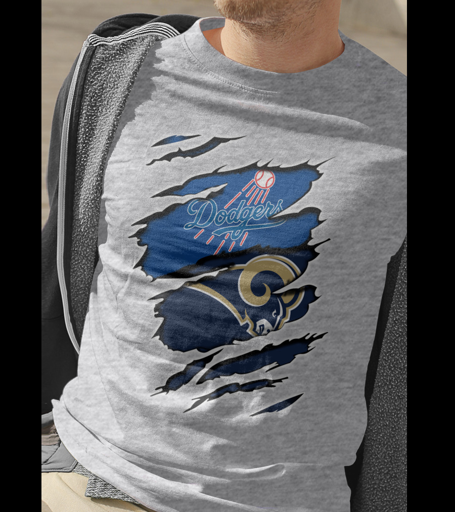 Dodgers Rams Baseball And Football Team Crossover Claw Marks T-Shirt
