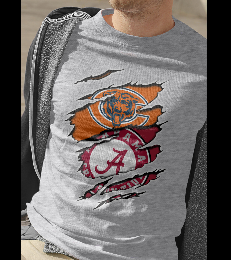 Chicago Bears Alabama Crimson Tide Logo Rip T-Shirt
