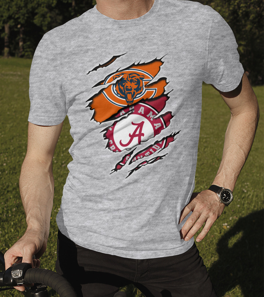 Chicago Bears Alabama Crimson Tide Logo Rip T-Shirt