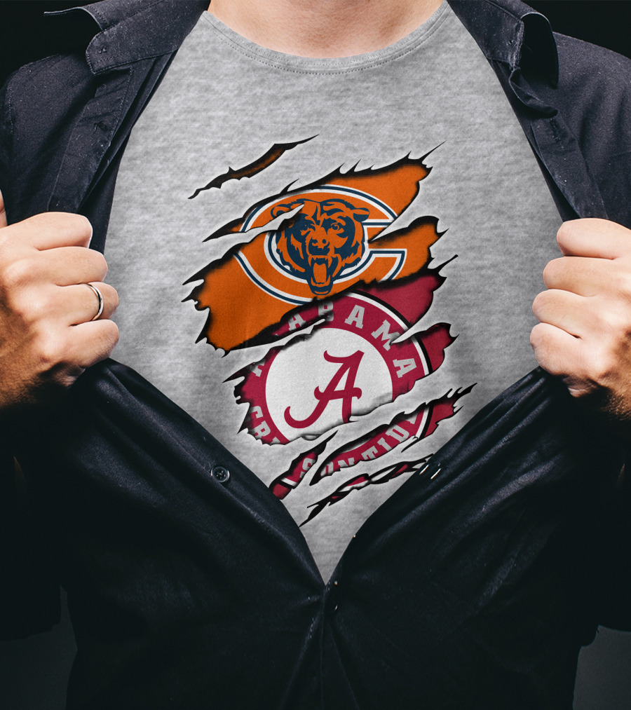 Chicago Bears Alabama Crimson Tide Logo Rip T-Shirt