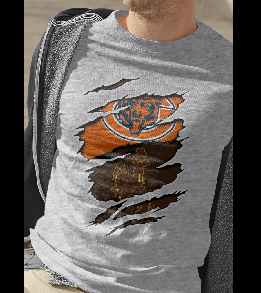 Chicago Bears Wyoming Cowboys Logo Rip T-Shirt