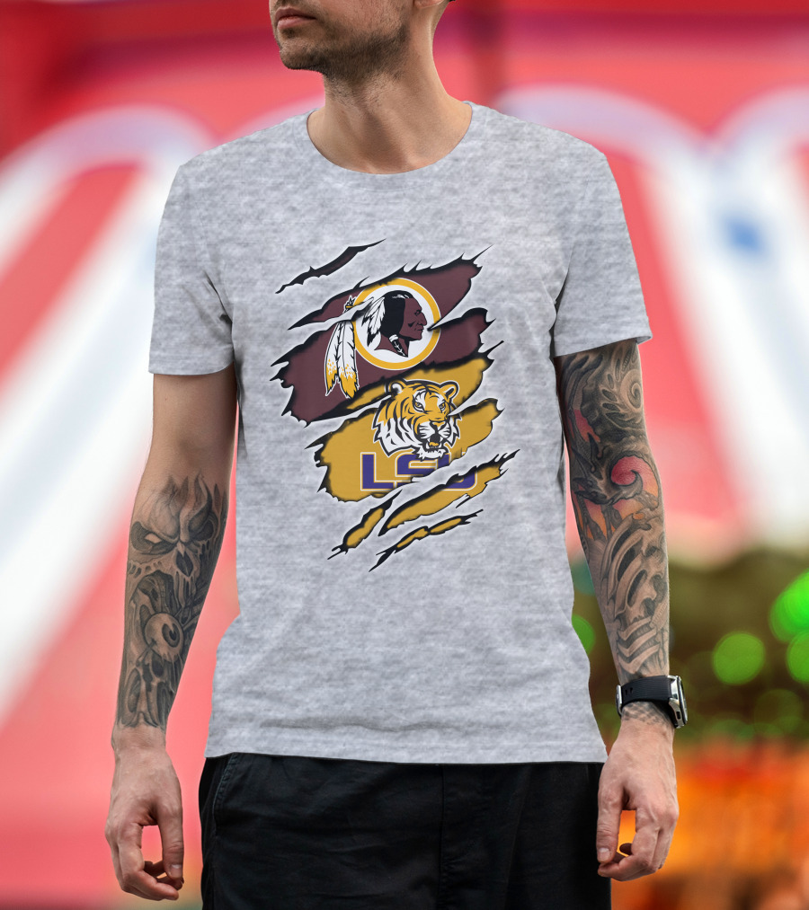 Redskins Logo Claw Rip Over Lsu Tigers T-Shirt