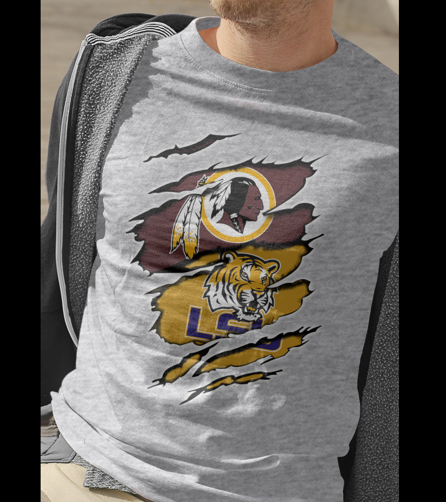 Redskins Logo Claw Rip Over Lsu Tigers T-Shirt