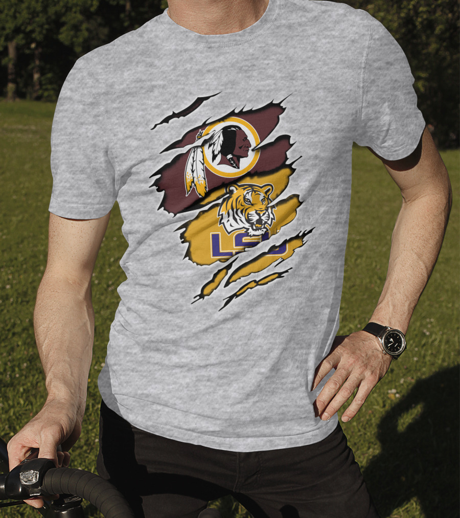 Redskins Logo Claw Rip Over Lsu Tigers T-Shirt
