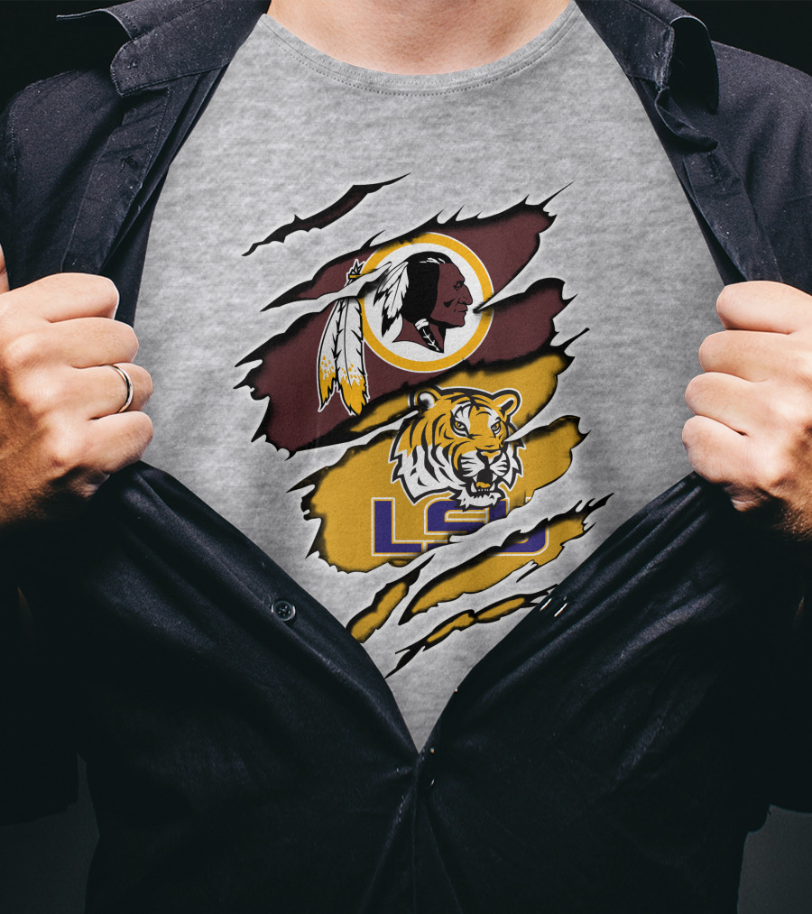 Redskins Logo Claw Rip Over Lsu Tigers T-Shirt