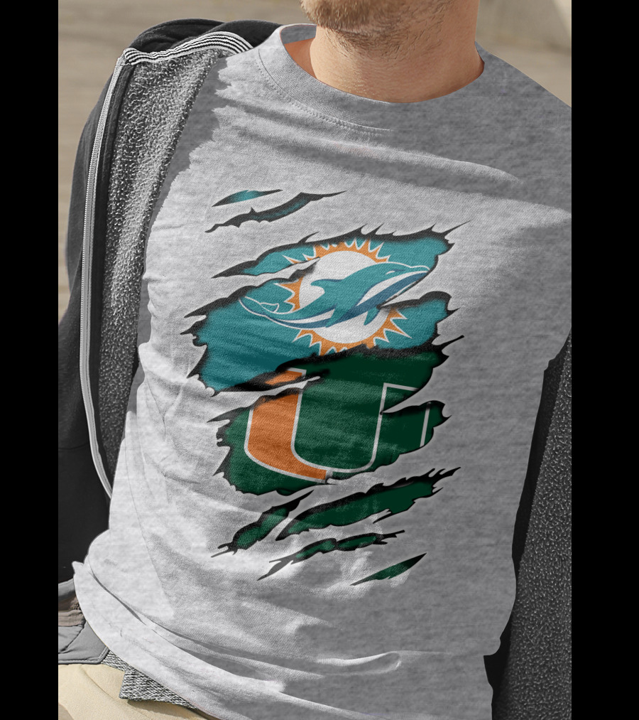 Miami Dolphins Miami Hurricanes Claw Marks Fusion T-Shirt