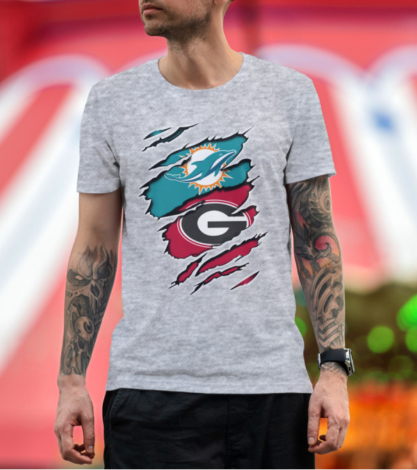 Premium T-Shirt: Miami Dolphins Georgia Bulldogs Fan T-Shirt Miami Dolphins Georgia Bulldogs Fan T-Shirt