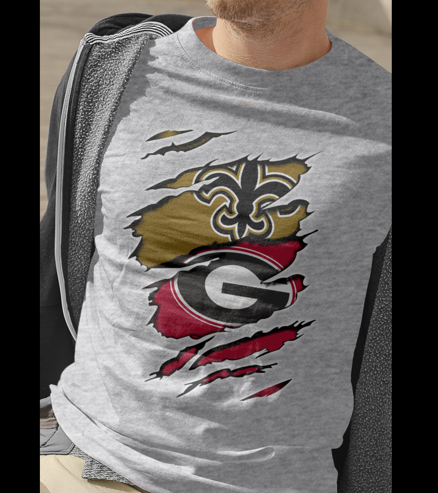 New Orleans Saints Fleur-De-Lis Georgia Bulldogs Logo Fusion T-Shirt