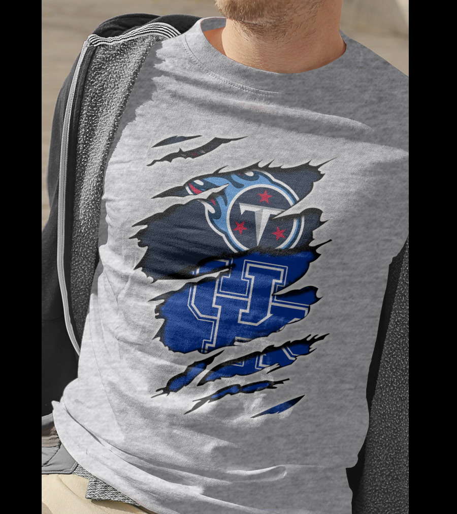 Tennessee Titans And Kentucky Wildcats Logo Fusion T-Shirt