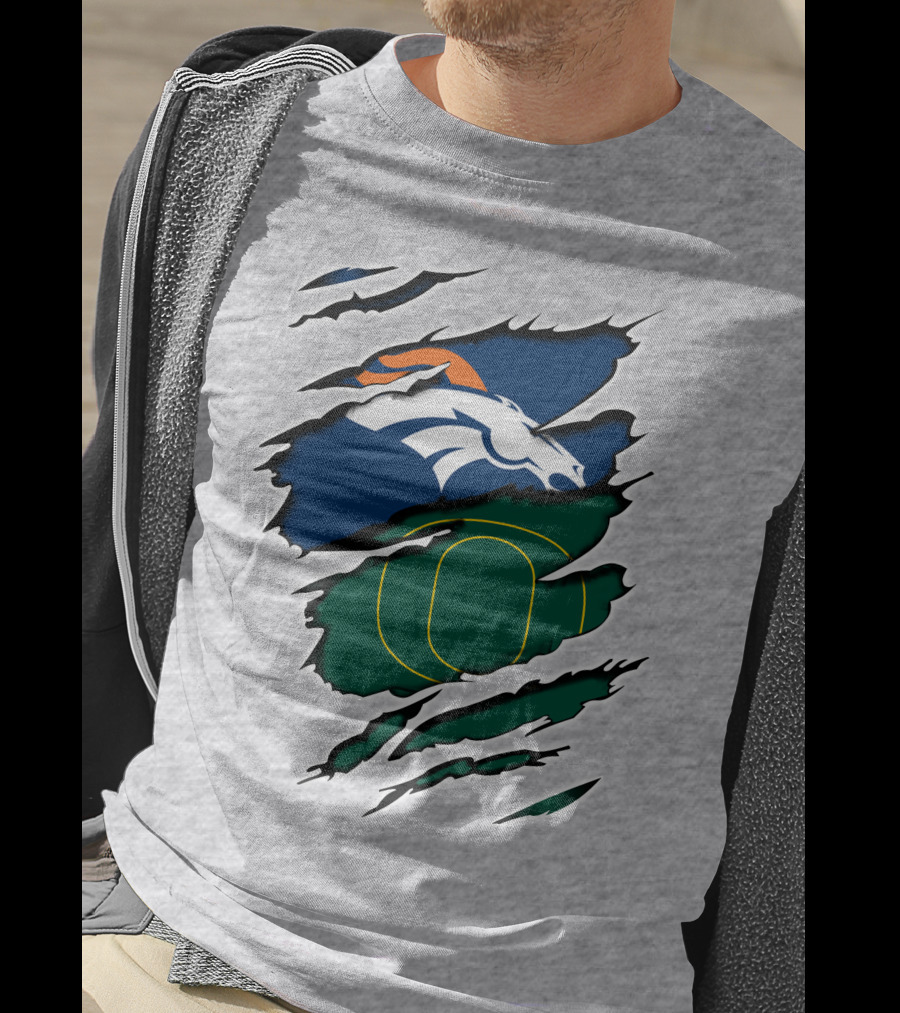Broncos And Ducks Ripped Layers Football Logo Fusion T-Shirt
