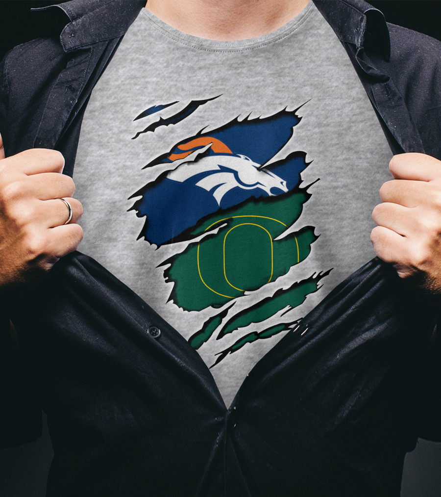 Broncos And Ducks Ripped Layers Football Logo Fusion T-Shirt