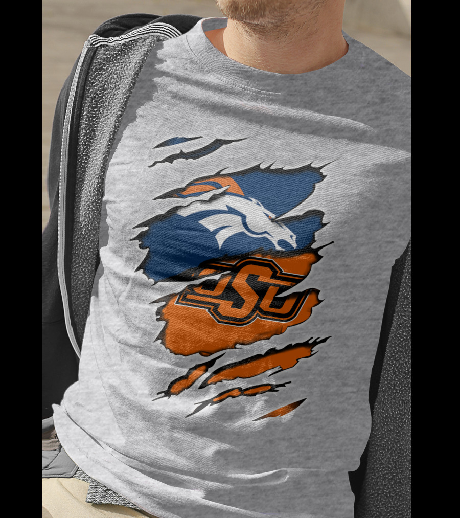 Broncos OSU Torn Ripped Graphics T-Shirt