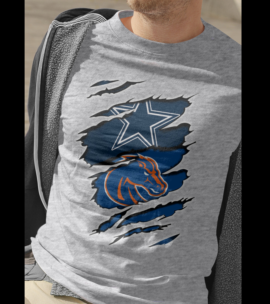 Dallas Cowboys Boise State Broncos Star Horse Ripped T-Shirt
