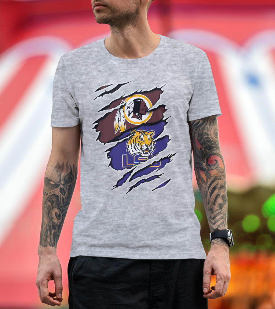 Washington Redskins Lsu Tigers Logo Claw Marks T-Shirt