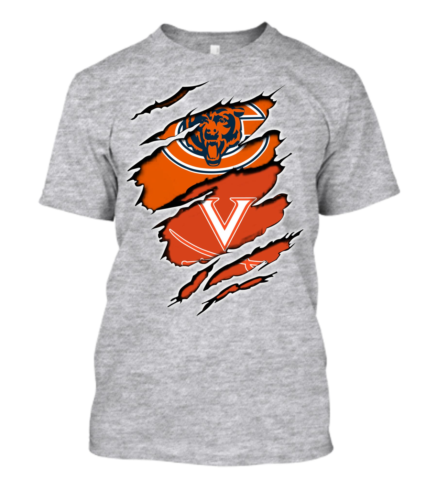 Chicago Bears Virginia Cavaliers Claw Marks Nfl College Football Crossover T-Shirt