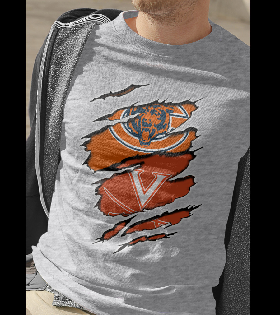 Chicago Bears Virginia Cavaliers Claw Marks Nfl College Football Crossover T-Shirt
