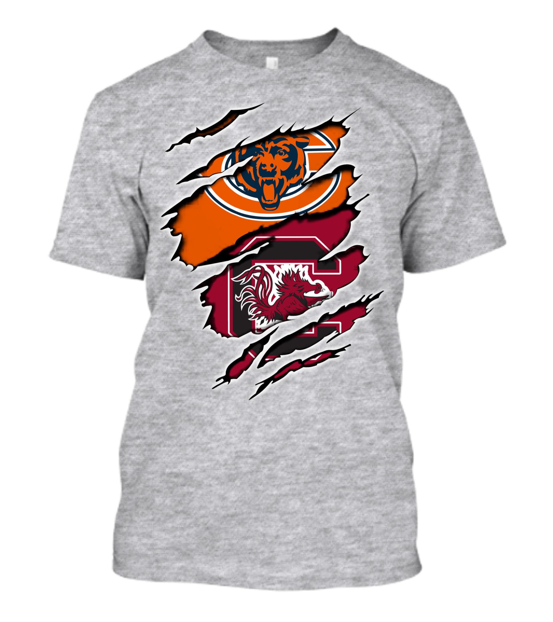 Chicago Bears South Carolina Gamecocks Claw Marks Logo Mashup T-Shirt