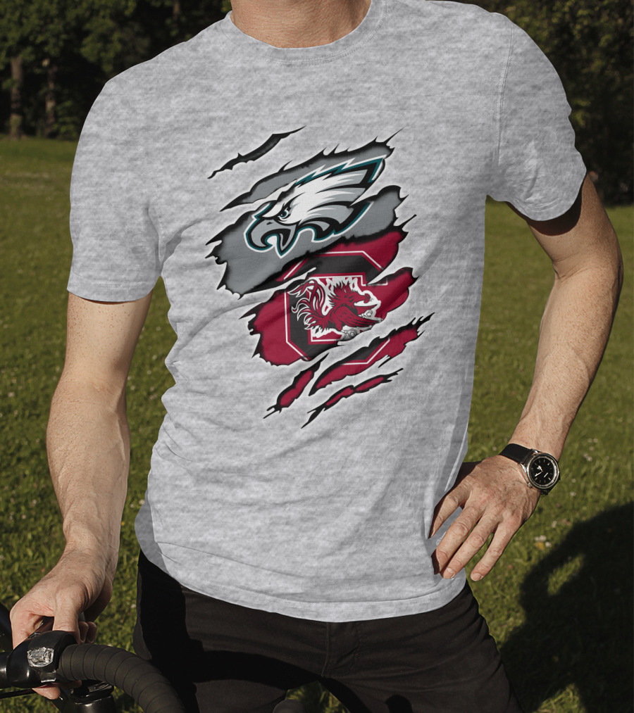 Philadelphia Eagles South Carolina Gamecocks Claw Mark Logo Fusion T-Shirt