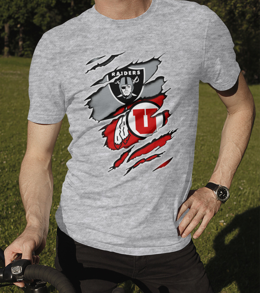 Raiders And Utes Logo Mashup With Shield And Feather Elements T-Shirt