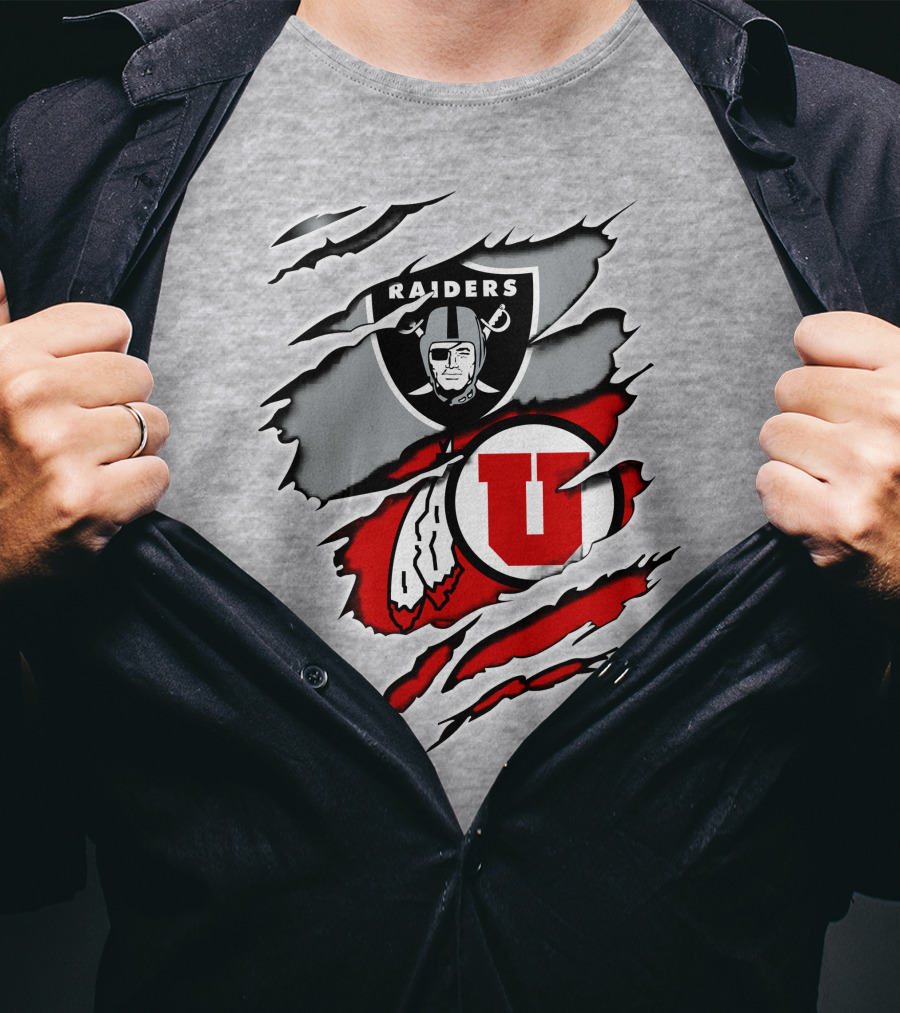 Raiders And Utes Logo Mashup With Shield And Feather Elements T-Shirt