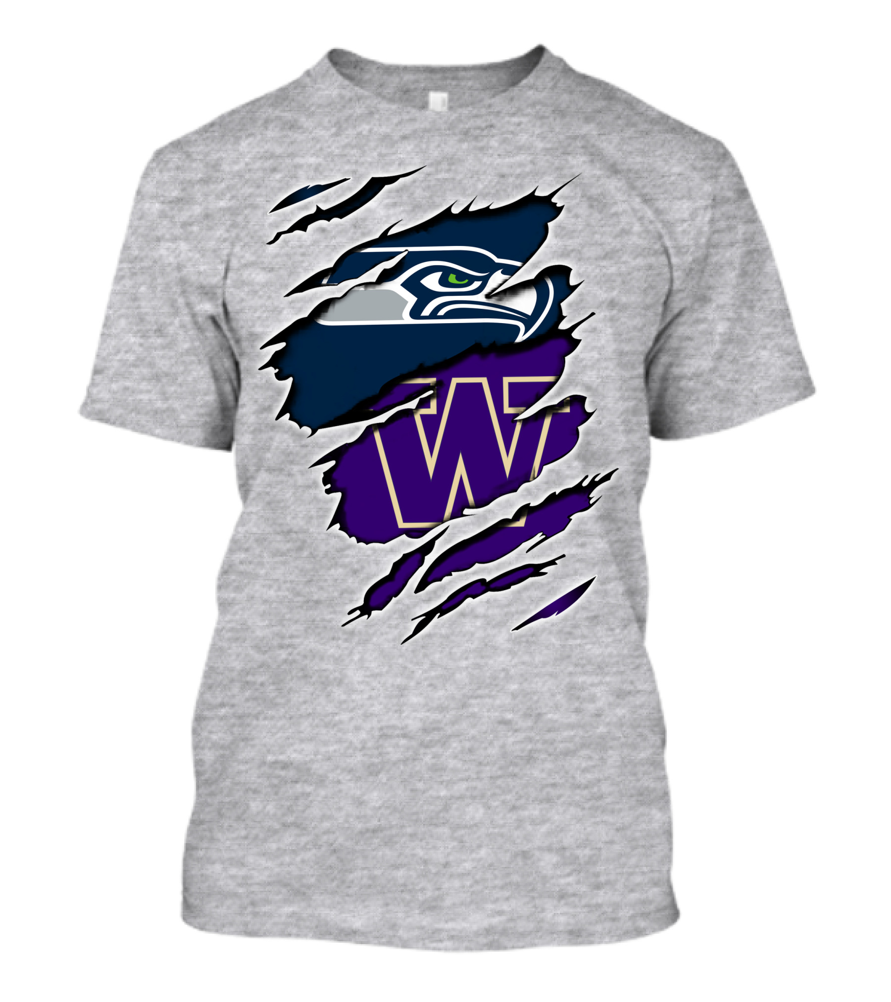 Seahawks Huskies Logo Fusion Nfl College Football Fan Gear T-Shirt